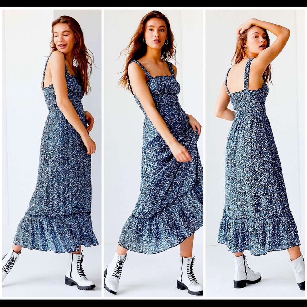 UO Ophelia Ruffle Hem Midi Spring Summer Dress (XS)